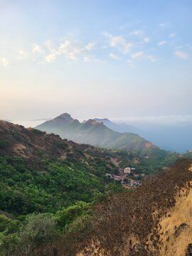 Base village of Mahipatgad trek, Wadi Beldar during early moring sunrise, Khed, Maharashtra