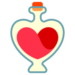 Love elixir illustration, heart shaped bottle with love potion.