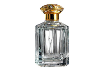 Elegant Gold And Clear Glass Perfume Bottle On Transparent Background