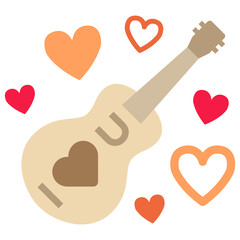 Guitar playing romantic music serenade with I love you text and hearts.