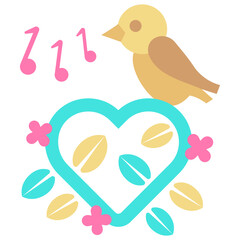 Bird singing a love song on a heart plant