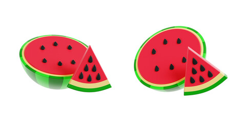 3D render icon of a fresh sliced watermelon