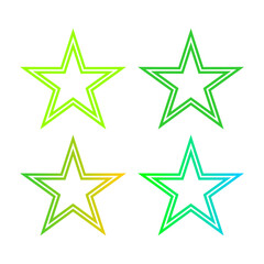 Four star shapes with double outlines and a green to yellow/blue gradient fill, arranged on a white background.