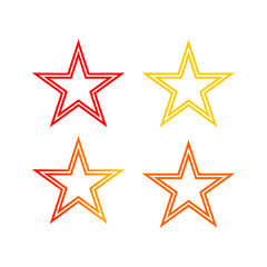 Four outlined stars in varying shades of red, orange, and yellow, arranged in a two-by-two grid on a white background.