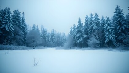 Naklejka premium A beautiful winter scene, showing snowy ground and frozen forest trees.
