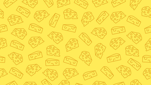 Cheese pattern background. Seamless motif of cheese doodle. Hand drawn cheese wallpaper