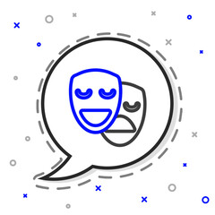 Line Comedy and tragedy theatrical masks icon isolated on white background. Colorful outline concept. Vector
