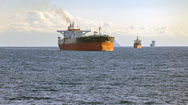 Large Ship Delta Poseidon Tanker Approaching Bosphorus Canal in Istanbul Turkey