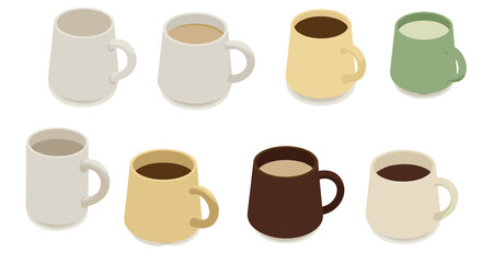 Obraz premium Colorful isometric coffee mugs collection with different designs and perspectives