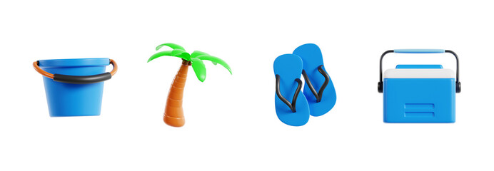 3D render icon set of summer beach accessories © aamiansyah