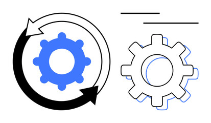 Blue gear within a circular arrow symbolizing automation, process flow, and system updates. Ideal for engineering, development, technology, progress, productivity, innovation and simple flat