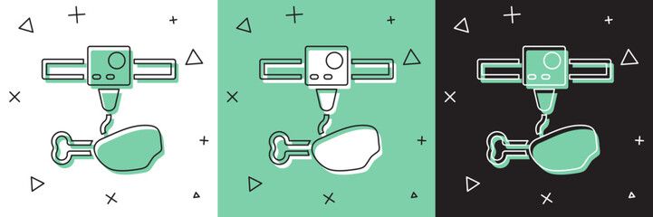 Set 3D printer chicken leg icon isolated on white and green, black background. 3d printing. Vector