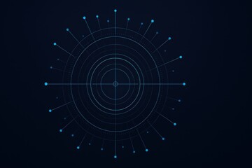 Futuristic circular digital radar interface with glowing network nodes
