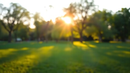 A sunny park scene with softly blurred greenery, glowing in golden hour sunlight.