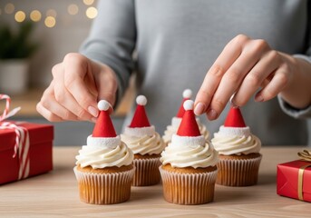 Festive Christmas Cupcakes with Santa Hats and Creamy Frosting