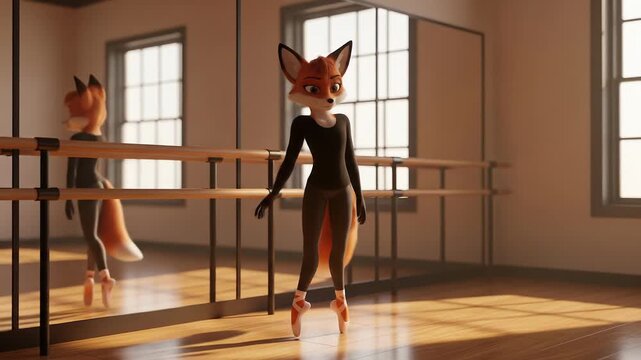 Animated Fox Ballerina Practicing at the Barre