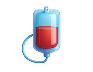 3D blood bag icon isolated on transparent background. Realistic medical donation and transfusion symbol, perfect for healthcare, hospital, blood donation, medicine, emergency, and medical care design.
