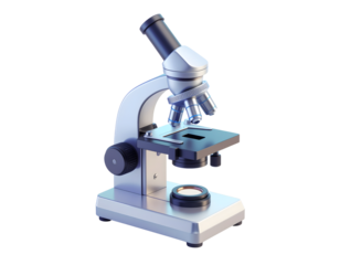 3D microscope icon isolated on transparent background. Realistic science and research symbol, perfect for laboratory, biology, chemistry, education, medical, and scientific research design projects.