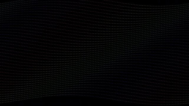 Subtle digital waves, formed by countless tiny illuminated particles, ripple gently across a deep black background.