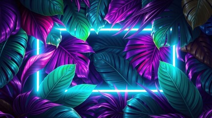 A Radiant Fusion of Tropical Foliage and Neon Light Where Nature Glows in Electric Hues