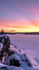 Winter sunset over frozen lake (1)