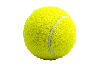 Yellow tennis ball sport object fuzzy classic realistic match competition gear. Isolated on transparent background.

