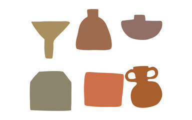 Abstract Bohemian Terracotta Pottery and Vessel Set