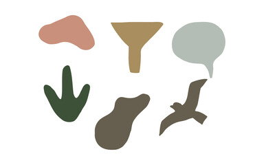 Abstract Earthy Elements Set with Bird Bubble and Plant Forms