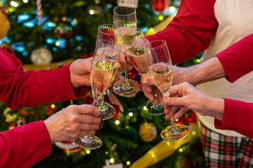 Christmas Celebration Toast with Champagne Glasses