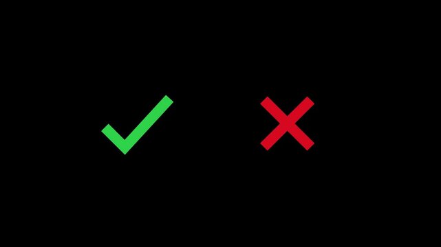 A checkmark in yes or no, true or false icon animation on black background.