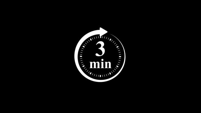 A bold &ldquo; 3 min&rdquo; text representing an 3-minute countdown or duration. Ideal for video overlays, short workouts, study sessions, presentations, or any content requiring a precise, short-term timer