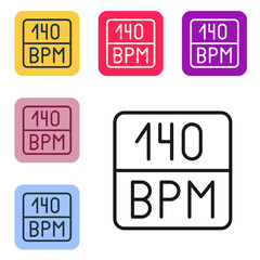 Black line Bitrate icon isolated on white background. Music speed. Sound quality. Set icons in color square buttons. Vector
