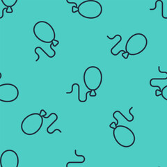 Black line Balloons with ribbon icon isolated seamless pattern on green background. Happy Easter. Vector