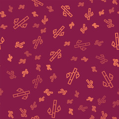 Brown line Bamboo icon isolated seamless pattern on red background. Vector