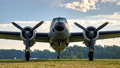 Vintage military plane on grassy field
