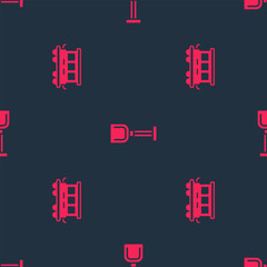 Set Passenger train cars toy and Shovel on seamless pattern. Vector