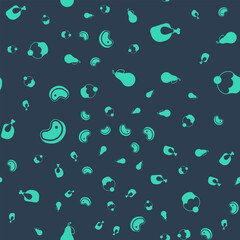 Set Pear, Roasted turkey or chicken, Steak meat and Muffin on seamless pattern. Vector