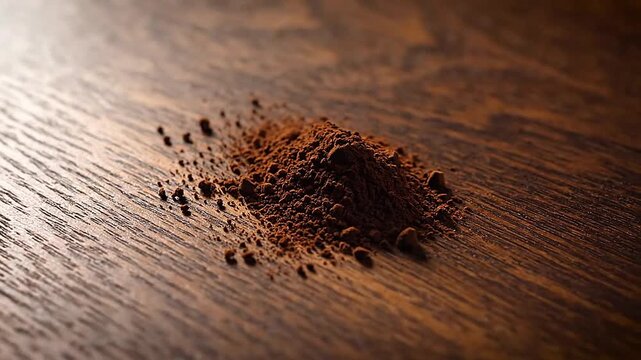 Wooden surface with spilled coffee powder