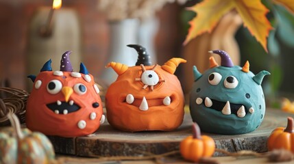 Obraz premium Childlike Clay-style Halloween Little Monster Ornament Pictures