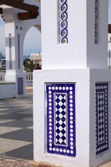 Benidorm city in Valencian Community (Comunidad Valenciana), Spain. Ceramic decorations of Placa del Castell in Benidorm.