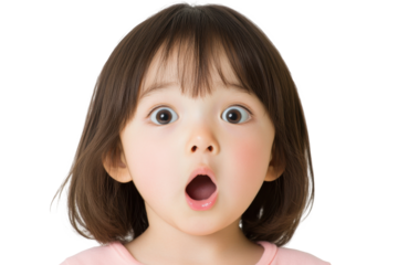 A Surprised Young Girl with Wide Eyes and an Open Mouth Capturing Genuine Astonishment and Curiosity on transparent background