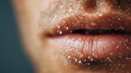 Fototapeta premium Close-Up of Male Lips with Water Droplets for Refreshing Visuals in Macro Photography