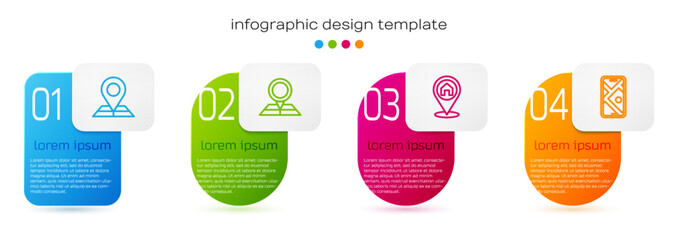 Set line Folded map with location marker, Location house and City navigation. Business infographic template. Vector