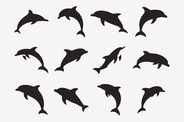 Fototapeta premium set of dolphin silhouettes