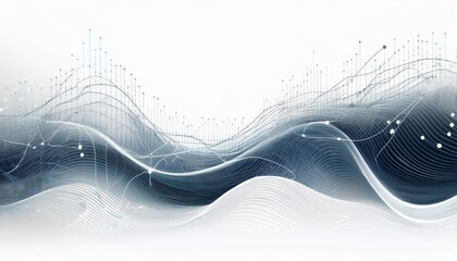 abstract digital waves with connecting dots on a white background representing data and network connections