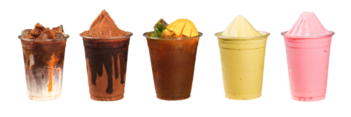 Flavorful Frozen Drinks: A spectrum of colorful frozen beverages entices with its refreshing promise. Each cup showcases its unique texture and vibrant colors, a perfect treat.