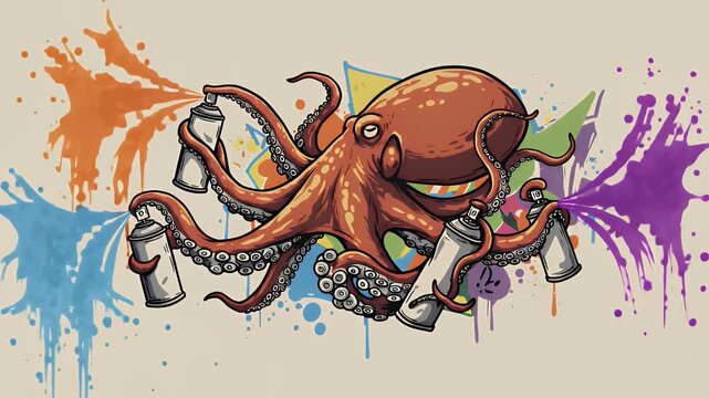 Octopus Graffiti Artist: A Whimsical Spray Paint Masterpiece