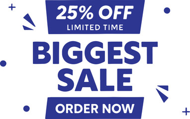 Blue 25 Percent Off Biggest Sale Order Now Graphic With Dots And Plus Signs discount offer