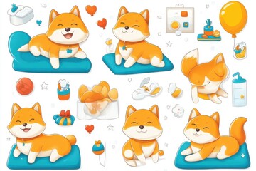 Obraz premium Cute Orange Dog Cartoon Character Collection Isolated on White