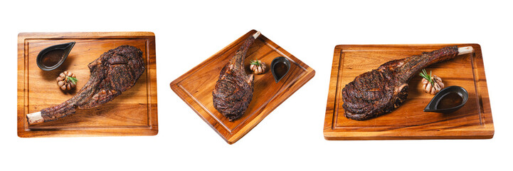 Succulent Tomahawk Steak Presentation: Captivating close-up shot showcasing a perfectly cooked...